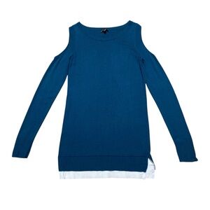 The Limited Sweater Women’s S Cold Shoulder Teal Crewneck Long Sleeve Casual Top